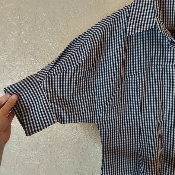AZI gingham short sleeve button up shirt tailored black white size small - Picture 2 of 9